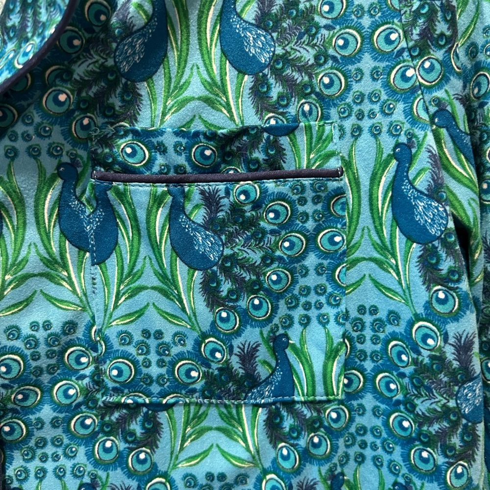 Vibrant Teal and Navy Women's peacock design Pajama Set - Picture 7 of 11